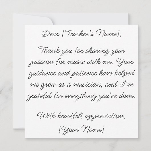 Aangepaste Kaart voor muziekdocenten, bedankt (Achterkant)