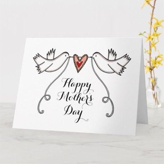 Aangepaste Kaart Witte Doves Moederdag (Gele Bloem)