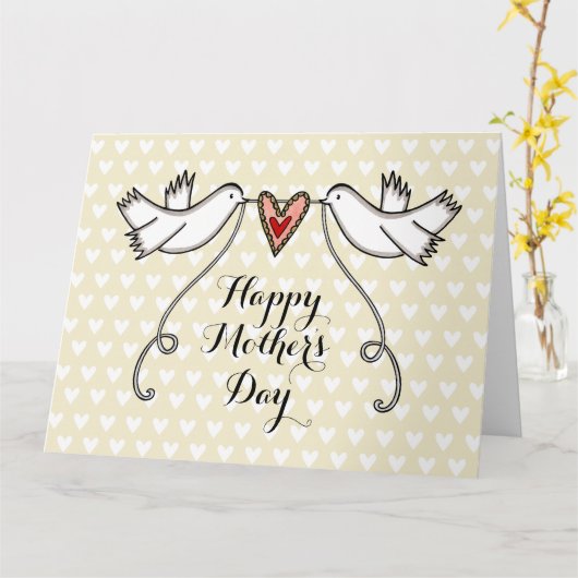 Aangepaste Kaart Witte Doves Moederdag (Gele Bloem)