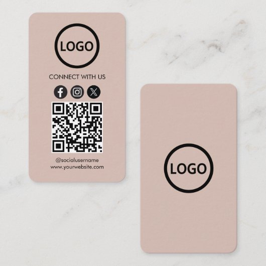 Aangepaste Kaarten, Social Media QR Code Boho Beig Visitekaartje (Voorkant / Achterkant)