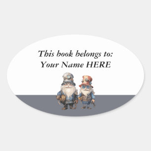 Aangepaste kabouters bosarbeiders Ex Libris boekpl Ovale Sticker