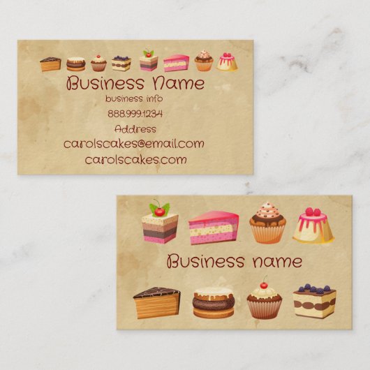 Aangepaste kake en trouwerijwiel ontwerpers Busine Visitekaartje (Voorkant / Achterkant)