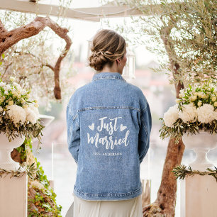 Aangepaste kalligrafie hart net getrouwd naam brui denim jacket