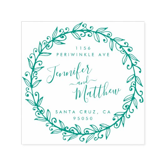 Aangepaste kalligrafie krans bruiloft retour adres zelfinktende stempel (Design)