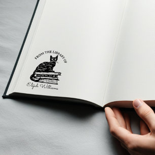 Aangepaste kalligrafie naam, bibliotheekkat boek  rubberstempel