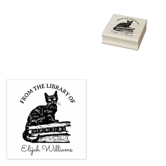 Aangepaste kalligrafie naam, bibliotheekkat boek  rubberstempel (Gestempeld)