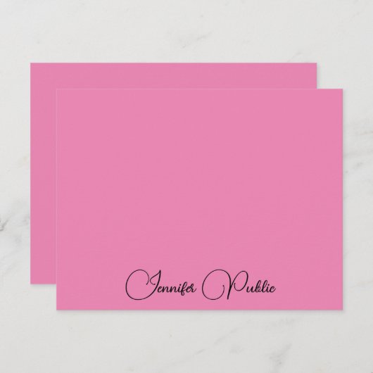 Aangepaste kalligrafie Naam Modern Elegant Roze Notitiekaartje (Voorkant / Achterkant)