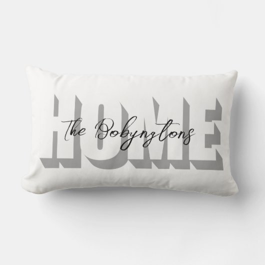 Aangepaste kalligrafie naam Thuis wit grijs zwart Kussen (Voorkant)
