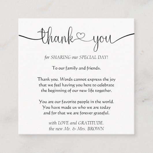 Aangepaste kalligrafische foto Hartelijk dank Informatiekaartje (Voorkant)