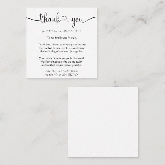 Aangepaste kalligrafische foto Hartelijk dank Informatiekaartje (Voorkant / Achterkant)