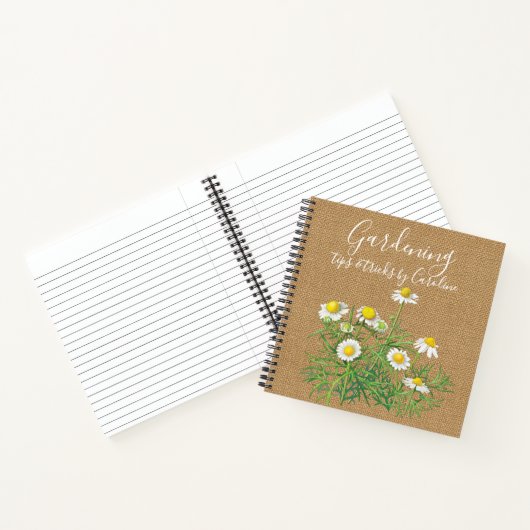 Aangepaste  kamillebloemen Faux Jute Burlap Notitieboek (Binnen)