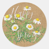 Aangepaste kamillebloemen Faux Jute Burlap Ronde Sticker (Voorkant)