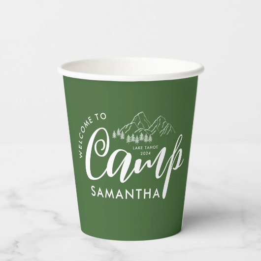 Aangepaste Kamp Bachelorette Feest Moderne Landeli Papieren Bekers (Achterkant)