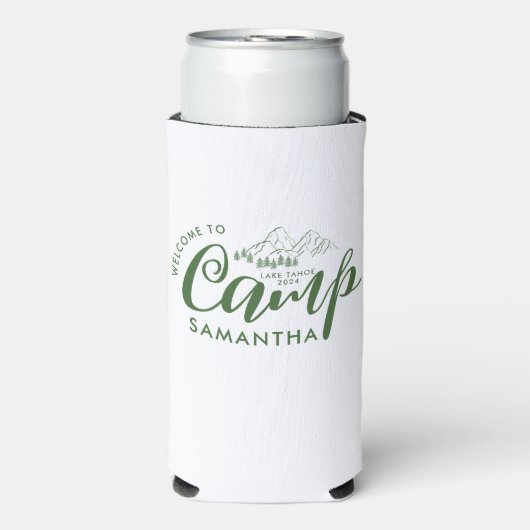 Aangepaste Kamp Bachelorette Feest Moderne Landeli Seltzer Blikjeskoeler (Seltzer Voorkant)