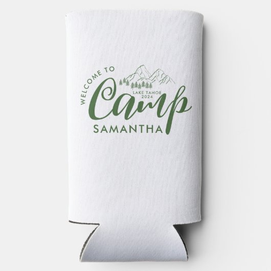 Aangepaste Kamp Bachelorette Feest Moderne Landeli Seltzer Blikjeskoeler (Achterkant)