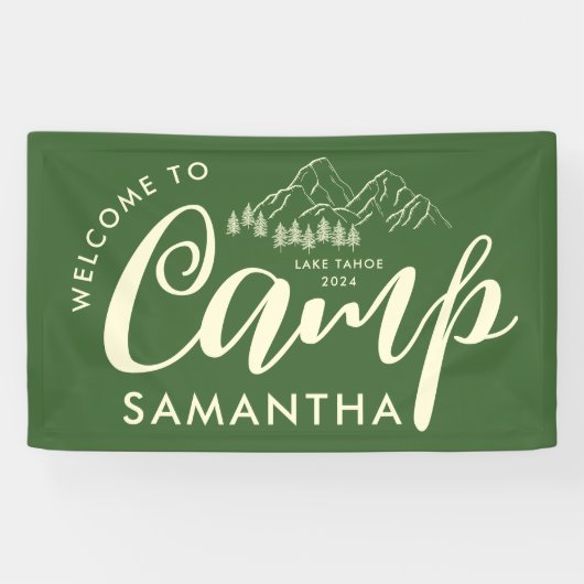 Aangepaste Kamp Bachelorette Feest Moderne Rustiek Spandoek (Horizontaal)