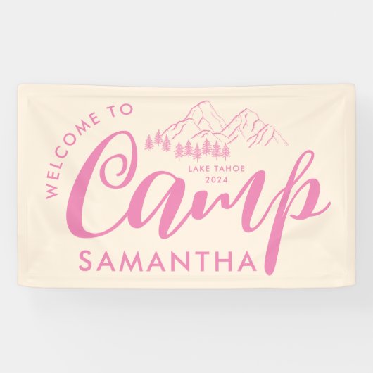 Aangepaste Kamp Bachelorette Feest Moderne Rustiek Spandoek (Horizontaal)