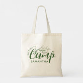 Aangepaste Kamp Bachelorette Feest Moderne Rustiek Tote Bag (Achterkant)