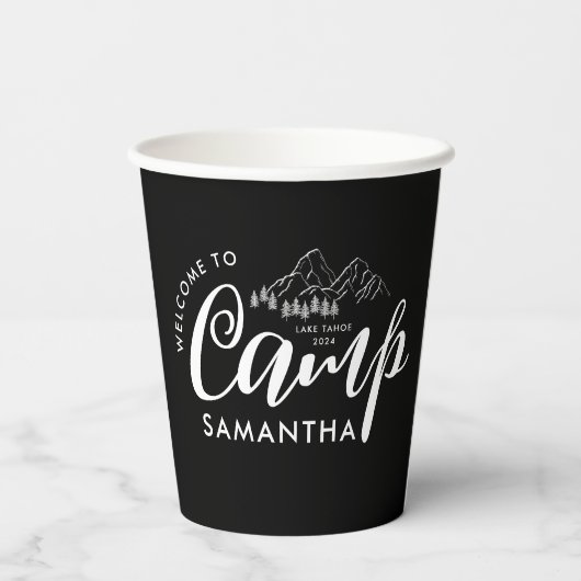 Aangepaste Kamp Verloofde Feestje Modern Rustiek Papieren Bekers (Achterkant)