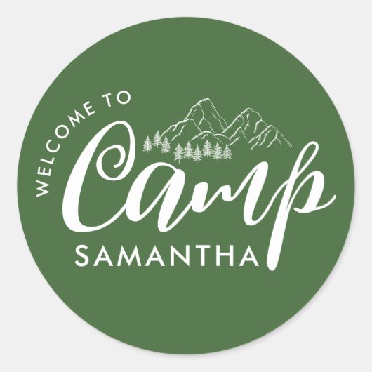 Aangepaste Kamp Verloofde Feestje Modern Rustiek Ronde Sticker (Voorkant)
