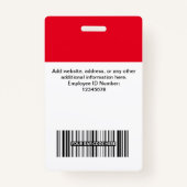Aangepaste Kantoor werknemer foto, streepjescode, Badge (Achterkant)
