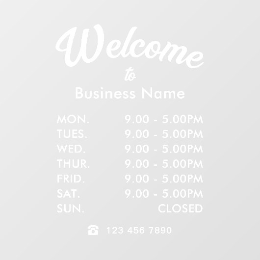 Aangepaste kantooruren raamsticker (Vel)