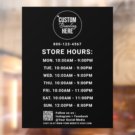 Aangepaste kantooruren Wit Logo Tekst Zwart Terug Raamsticker (Vel 2)