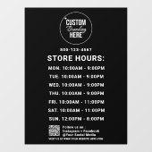 Aangepaste kantooruren Wit Logo Tekst Zwart Terug Raamsticker (Vel)