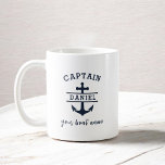 Aangepaste kapitein boot nautische anker koffiemok<br><div class="desc">Vaar met onze Custom Captain Boat Nautical Anchor Coffee Mok. Deze mok is ideaal voor zeevaarders en heeft een tijdloos nautisch ankerontwerp en aanpasbare kapitein- of bootnaam voor een persoonlijk tintje. Gemaakt van hoogwaardig keramiek, het is duurzaam en ideaal om te genieten van koffie of thee op het water of...</div>
