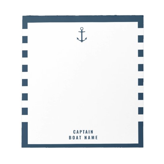 Aangepaste kapitein boot nautische anker marine st notitieblok (Voorkant)