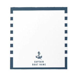 Aangepaste kapitein boot nautische anker marine st notitieblok