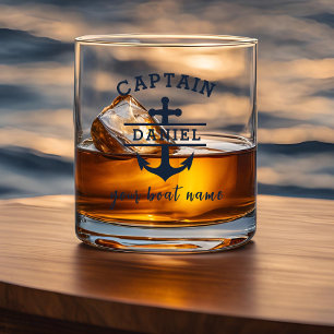 Aangepaste kapitein boot nautische anker whisky glas