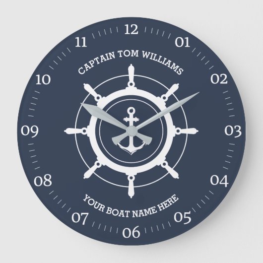 Aangepaste kapitein en anker naam boot grote klok (Voorkant)