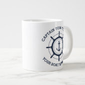 Aangepaste kapitein en anker naam boot grote koffiekop (Voorkant rechts)