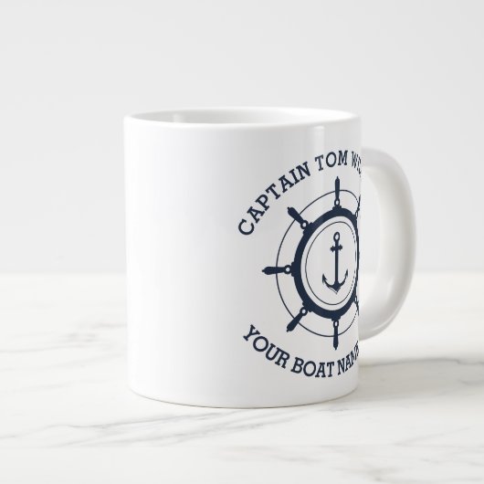 Aangepaste kapitein en anker naam boot grote koffiekop (Voorkant rechts)