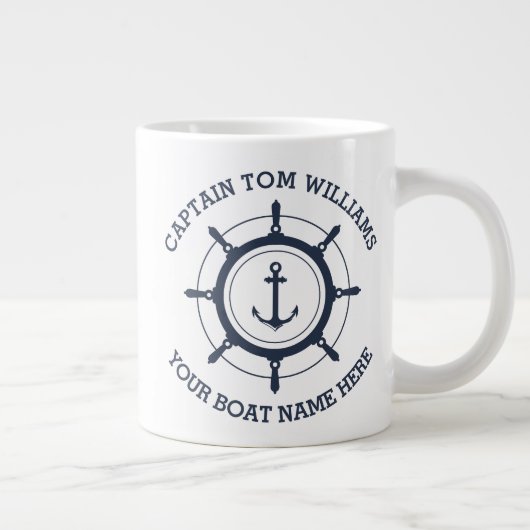 Aangepaste kapitein en anker naam boot grote koffiekop (Rechts)