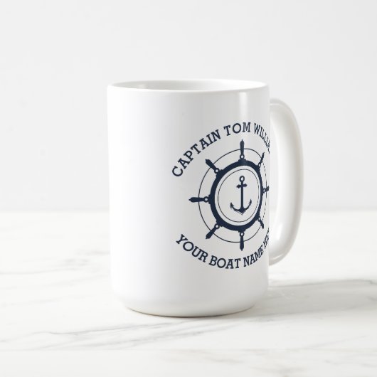Aangepaste kapitein en anker naam boot koffiemok (Voorkant rechts)
