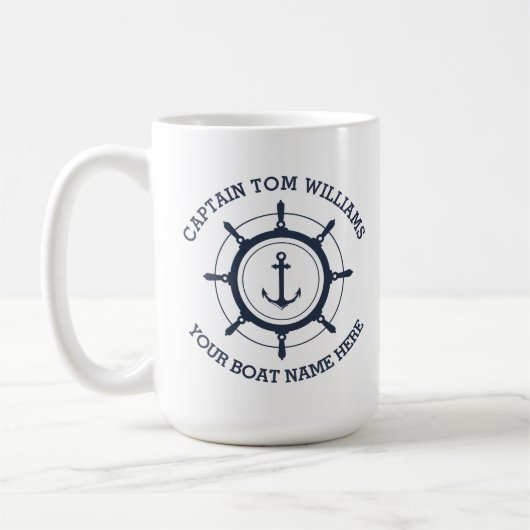Aangepaste kapitein en anker naam boot koffiemok (Links)