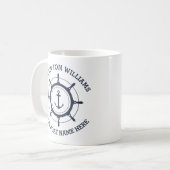 Aangepaste kapitein en anker naam boot koffiemok (Voorkant links)