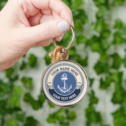 Aangepaste kapitein- en bootnaam Anker Touw Rand Sleutelhanger (Hand)
