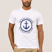 Aangepaste kapitein en bootnaamanker en touw t-shirt (Voorkant)