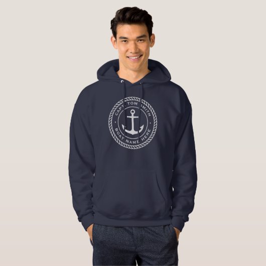 Aangepaste kapitein en bootnaamankertouw hoodie (Voorkant volledig)