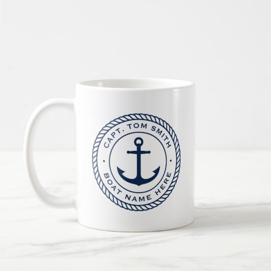 Aangepaste kapitein en bootnaamankertouw koffiemok (Links)