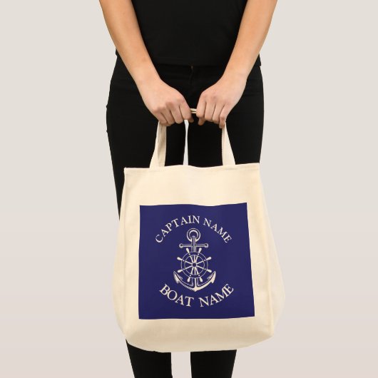 Aangepaste kapitein naam zeemijlschip tote bag (Voorkant (product))