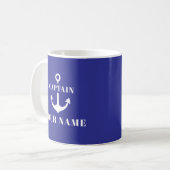 Aangepaste Kapiteinsnaam Anker Blauw Koffiemok (Voorkant links)