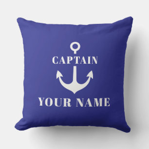 Aangepaste kapiteinsnaam Anker Blauw Kussen