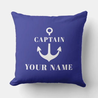 Aangepaste kapiteinsnaam Anker Blauw Kussen