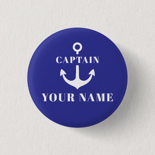 Aangepaste Kapiteinsnaam Anker Blauwe Knop Ronde Button 3,2 Cm (Voorkant)