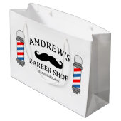 Aangepaste kapper winkel geschenktas met snor logo groot cadeauzakje (Achterkant Gekanteld)