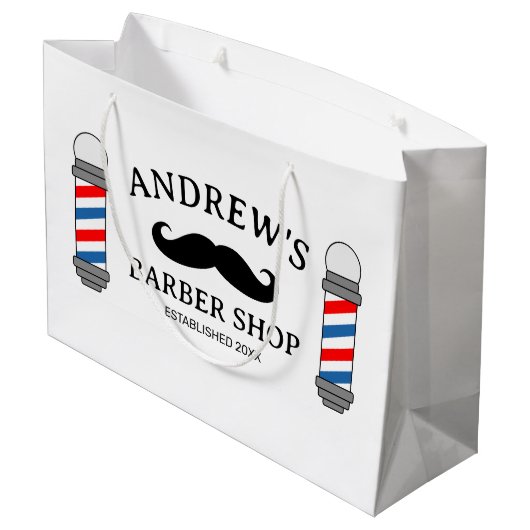 Aangepaste kapper winkel geschenktas met snor logo groot cadeauzakje (Achterkant Gekanteld)